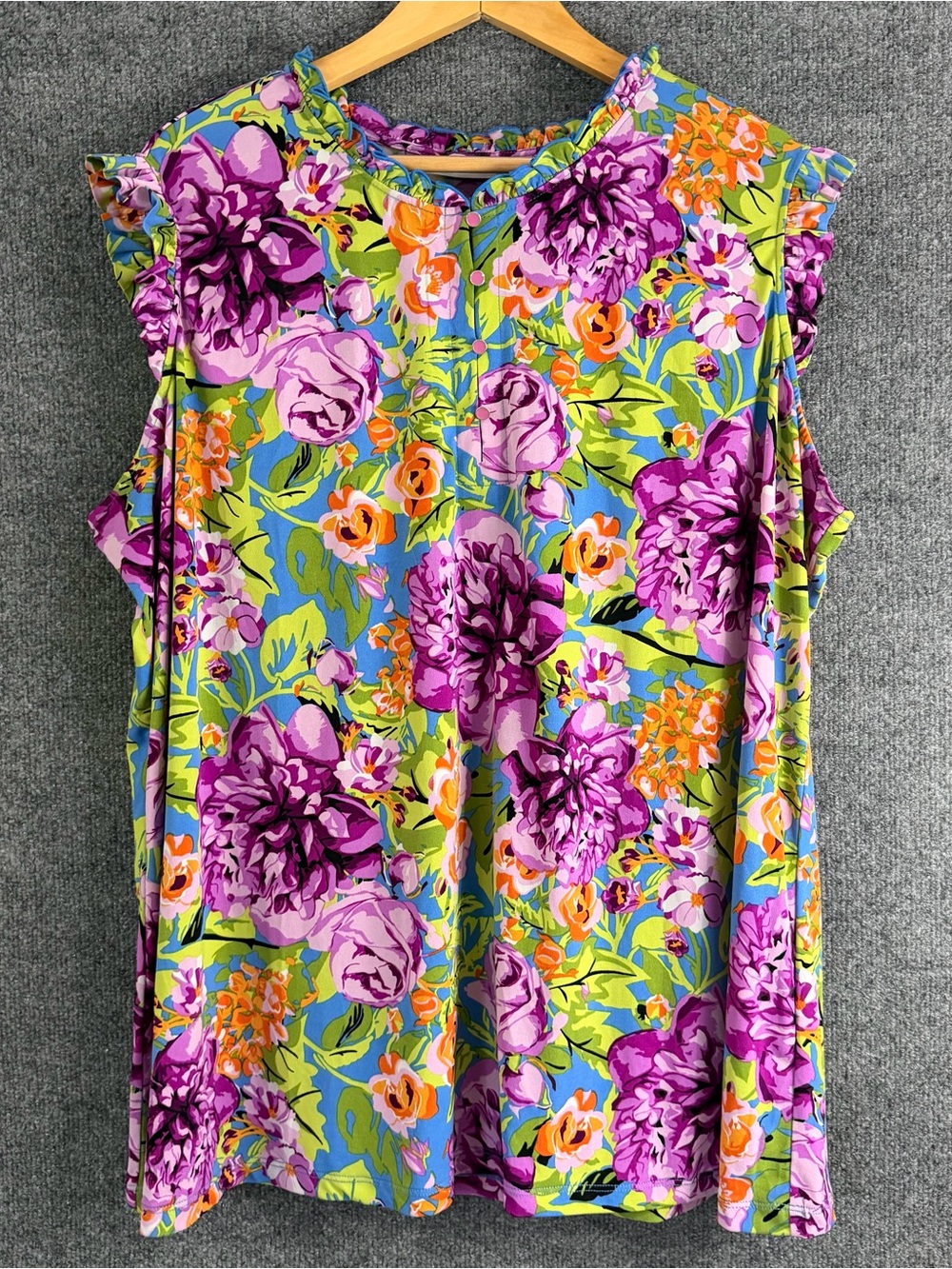 Susan Graver Womens 3X Liquid Knit Floral Sleeveless Top Multicolor Stretch